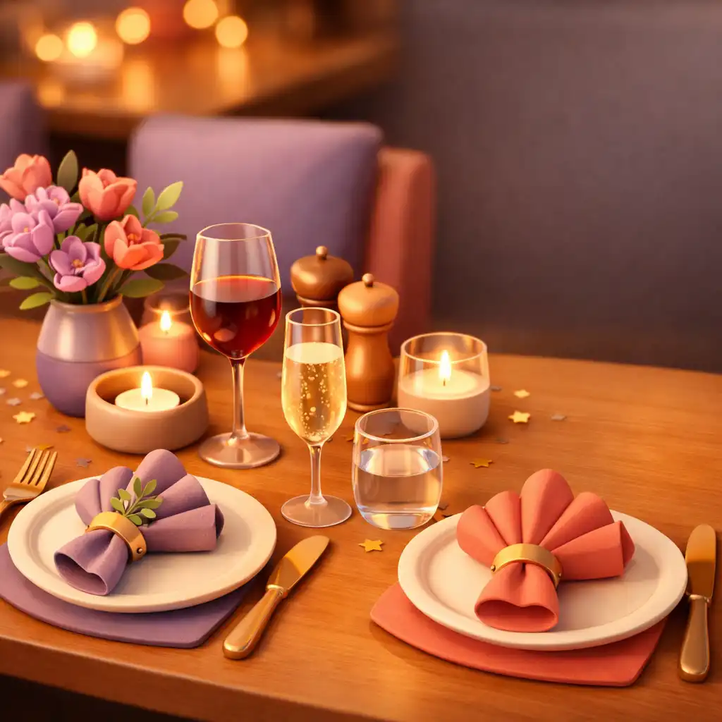 Celebration table with warm lighting and elegant place settings