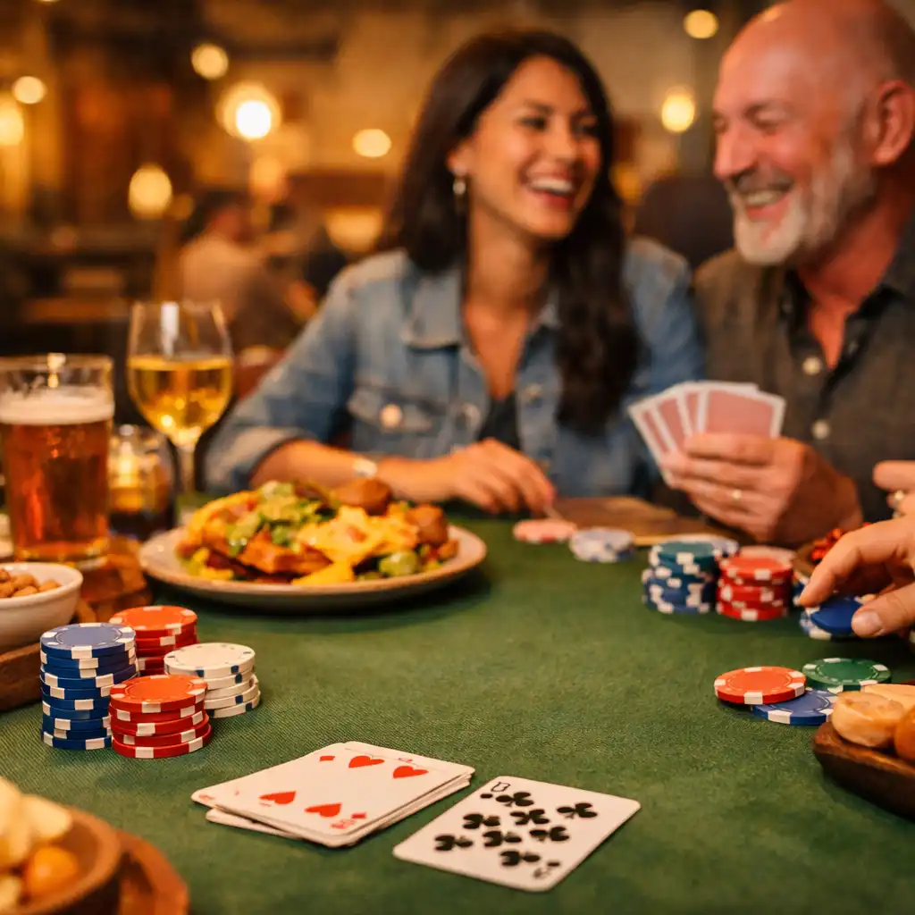 Guests enjoying a social poker-style dining experience