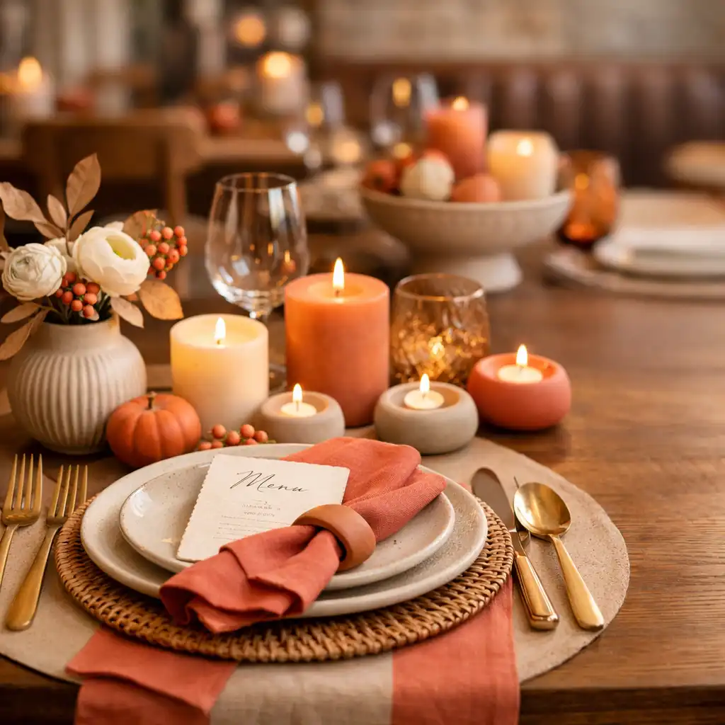 Elegant themed dining table with styled place settings