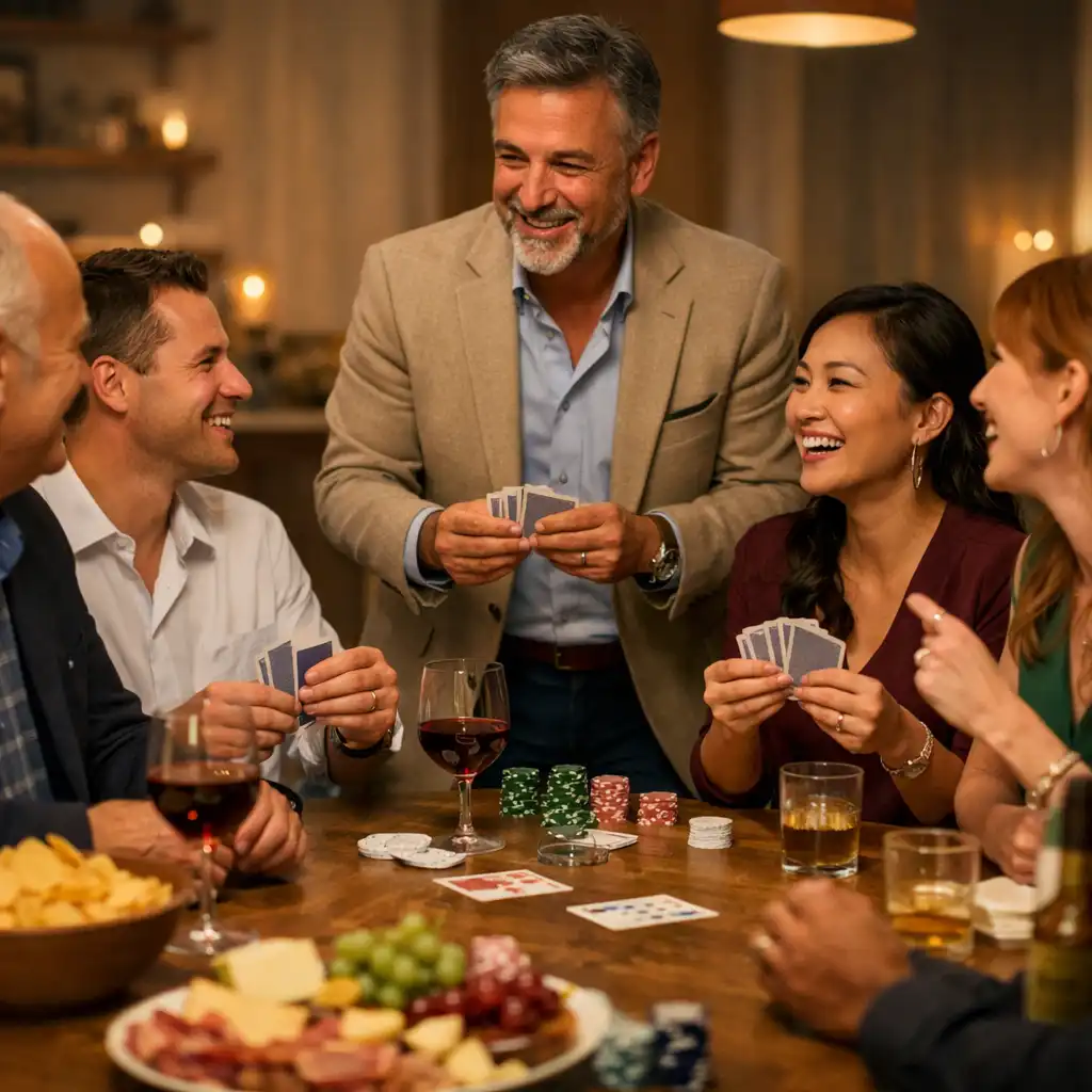 Guests enjoying a social poker evening