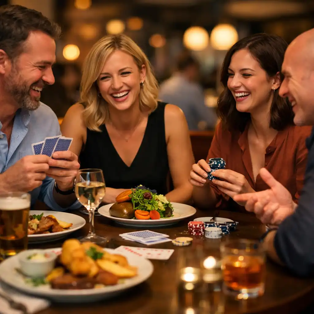 Guests enjoying a lively poker-style dining evening